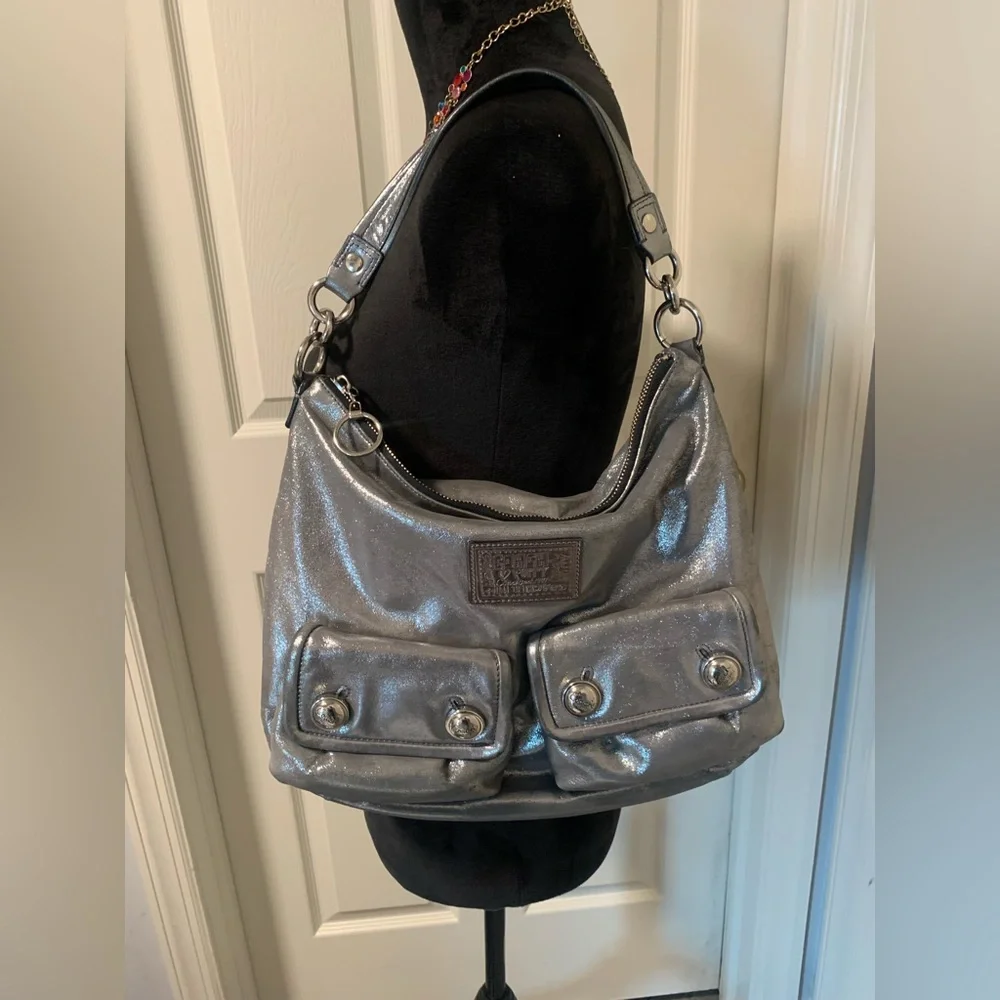 Coach Metallic Silver Poppy Hobo Bag